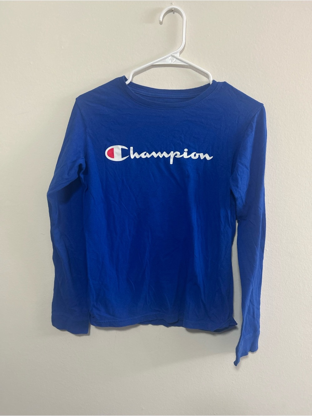 Champion Blue Long Sleeve Script Logo Tee for Kids